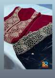 Maroon Black Velvet Unstitched  Suit
