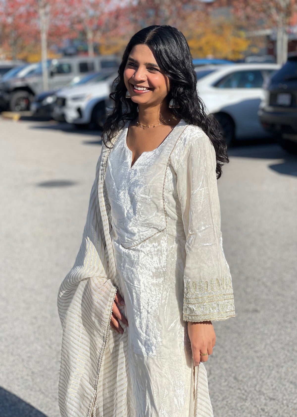 Ivory Embroidered Short Kurti with Farsi Salwar