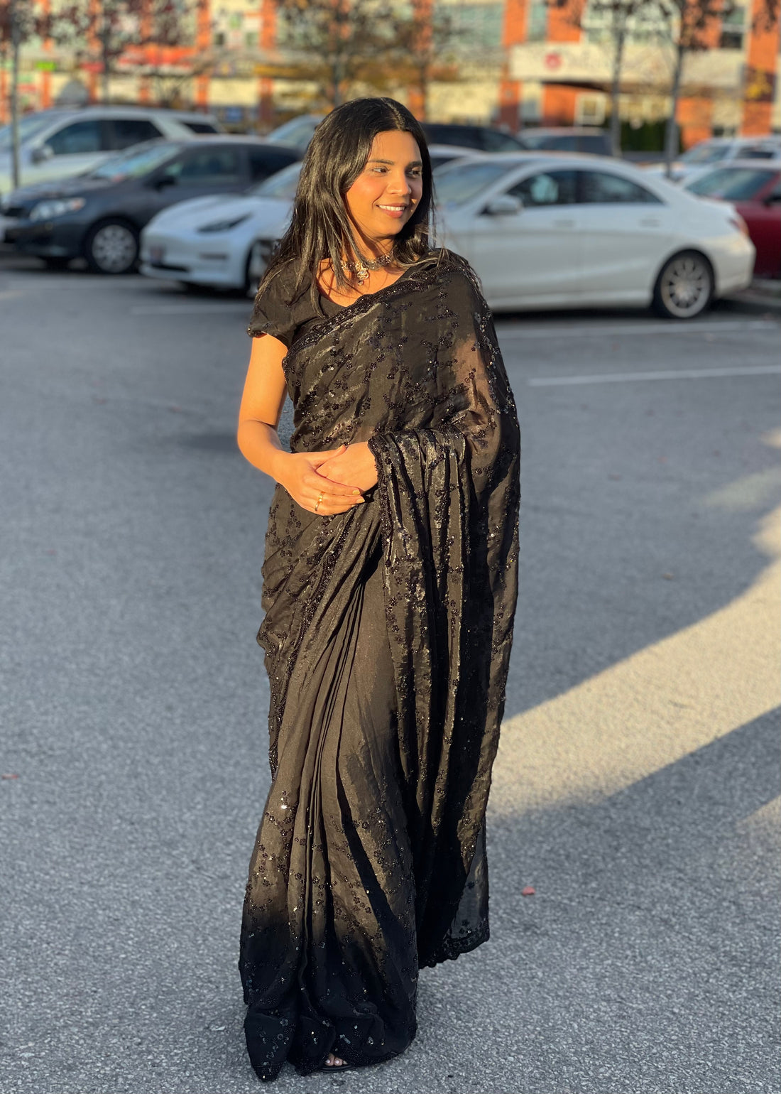 Glamorous Black Sequin & Beadwork Embellished Saree