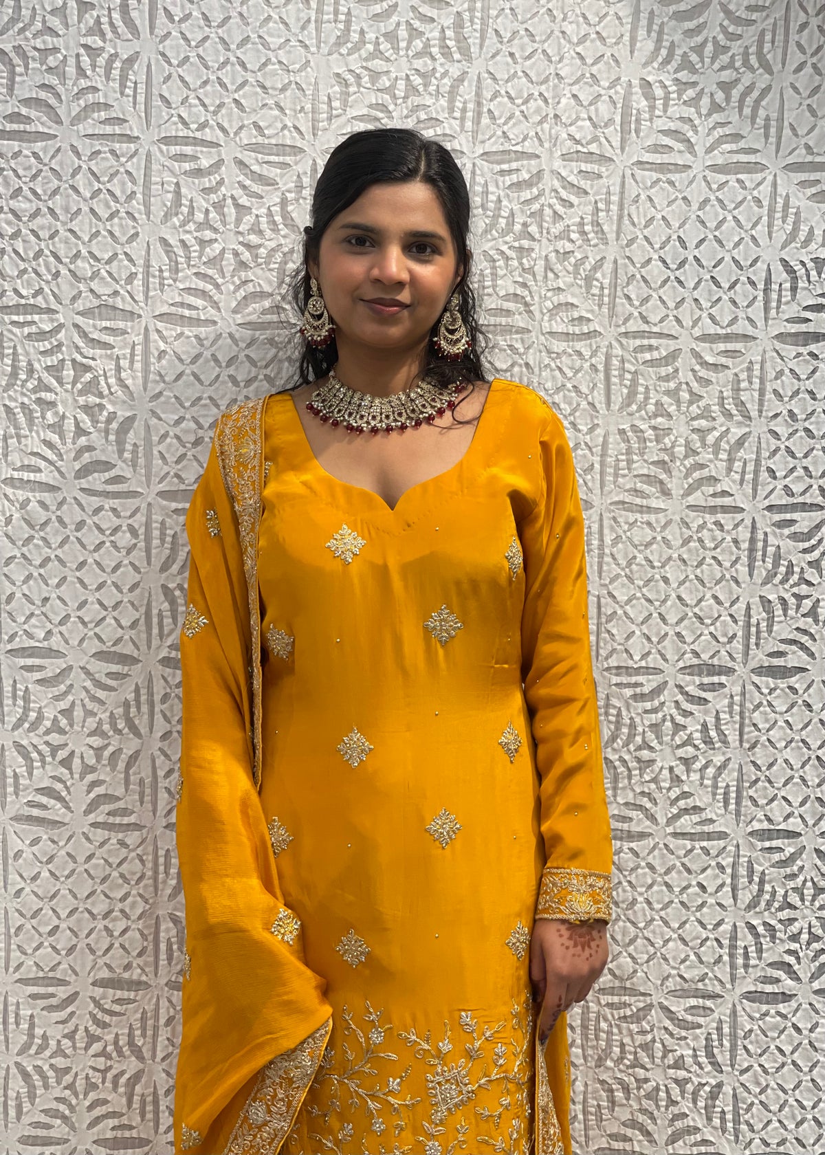 Mustard Yellow Hand-Embroidered Punjabi Salwar Suit Set
