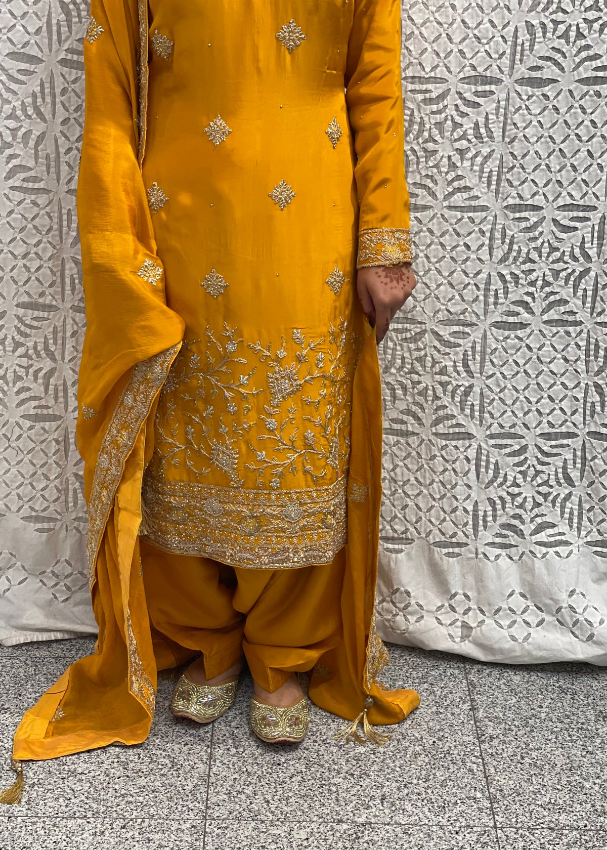 Mustard Yellow Hand-Embroidered Punjabi Salwar Suit Set
