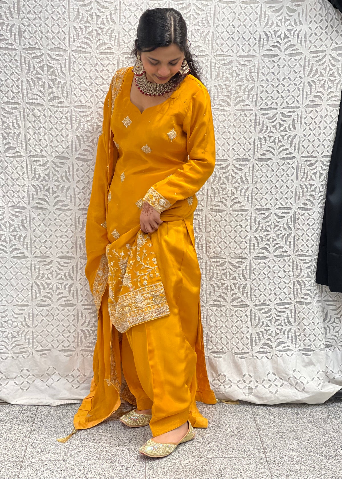 Mustard Yellow Hand-Embroidered Punjabi Salwar Suit Set