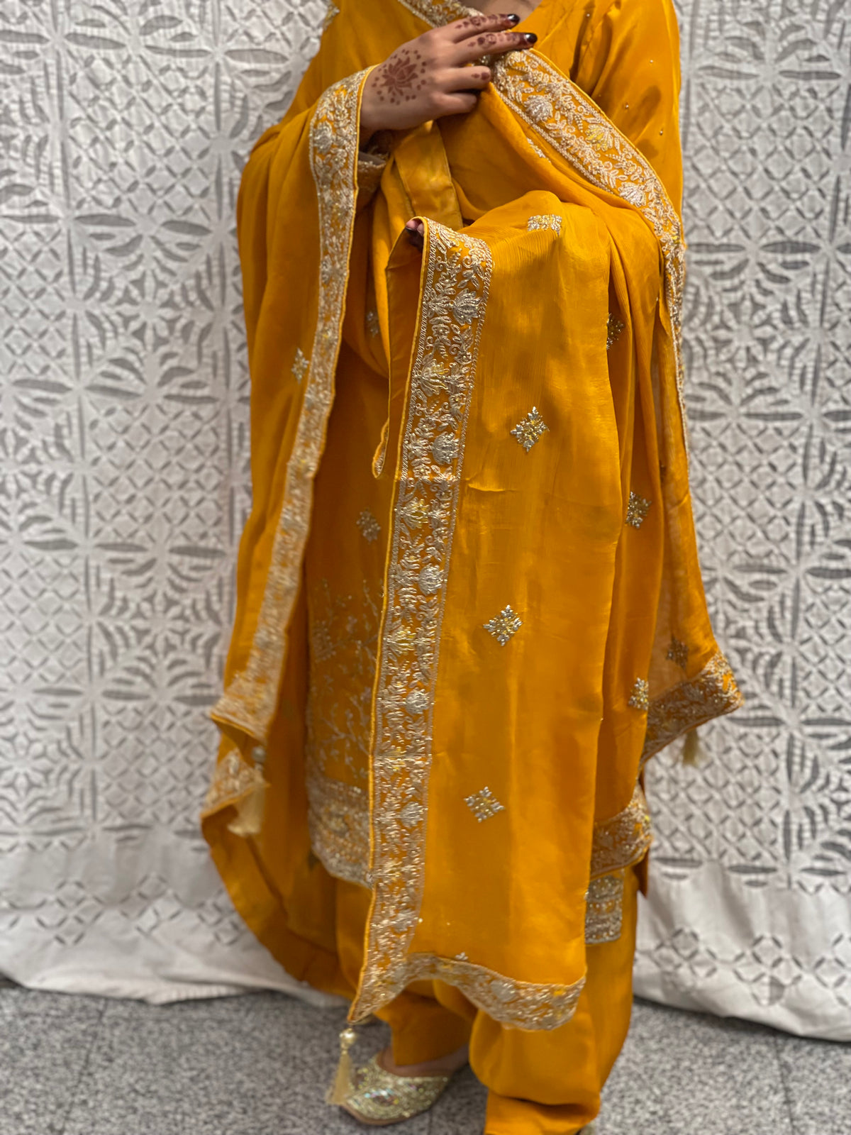 Mustard Yellow Hand-Embroidered Punjabi Salwar Suit Set