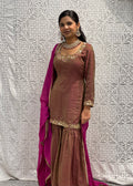 Mauve Embroidered Sharara Suit with Magenta Dupatta
