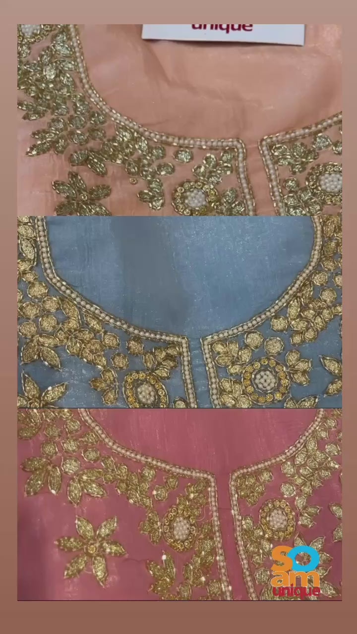 Blue Neck Embroidery Unstitched Suit
