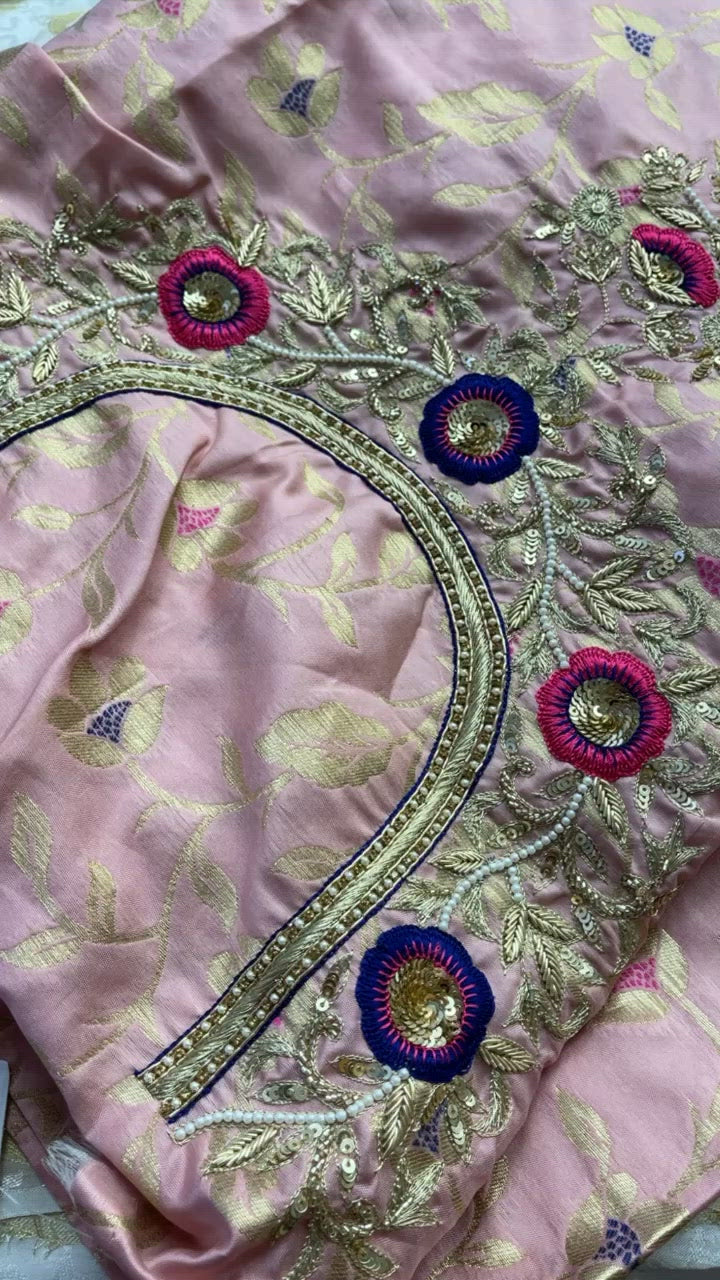 Pink Banarsi Unstitched Suit