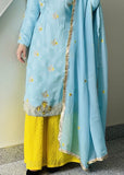 Blue and Yellow Plazzo Suit