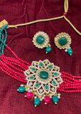 Mahroon and Green Jewellery Set