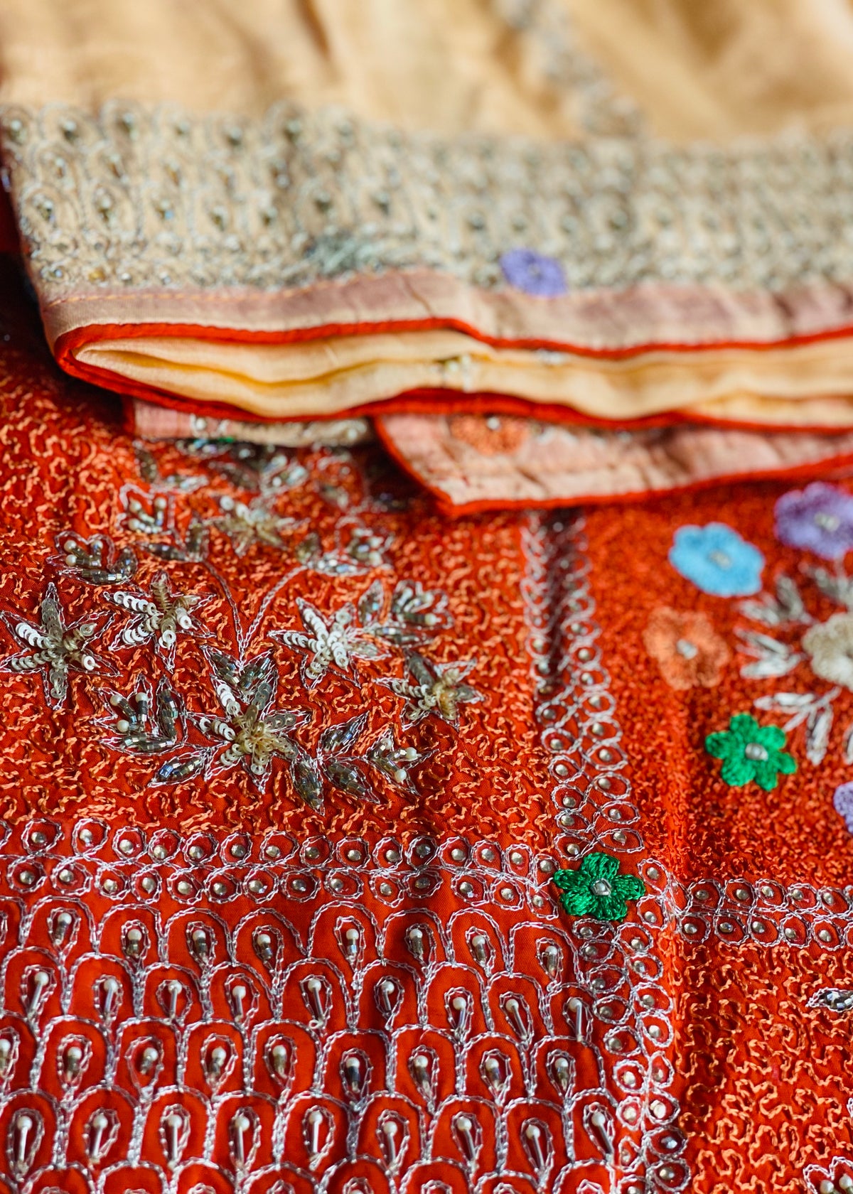 Orange Crepe Dasheen Unstitched Suit