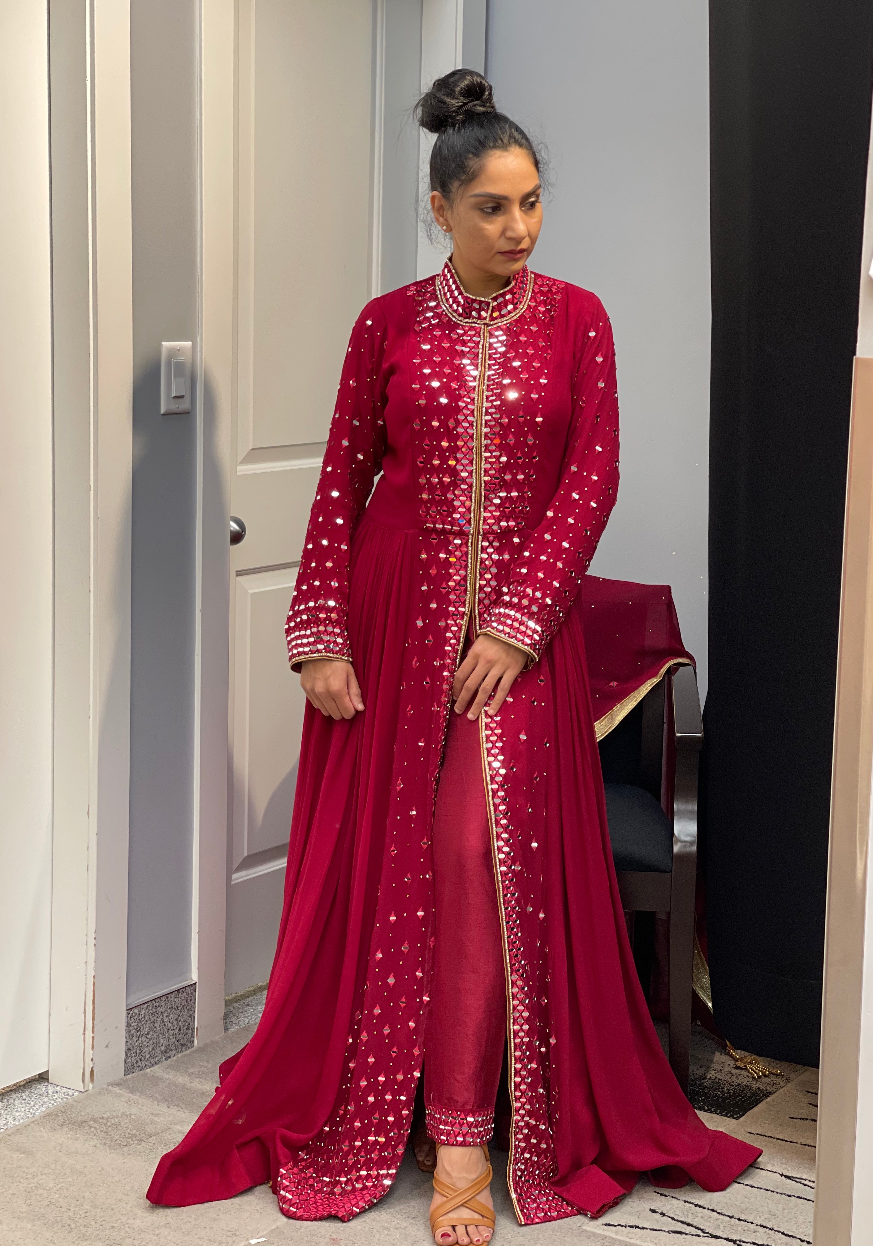 Maroon Pakistani Style Trouser Suit So-am Unique Maroon Pakistani Style Trouser Suit So-am Unique