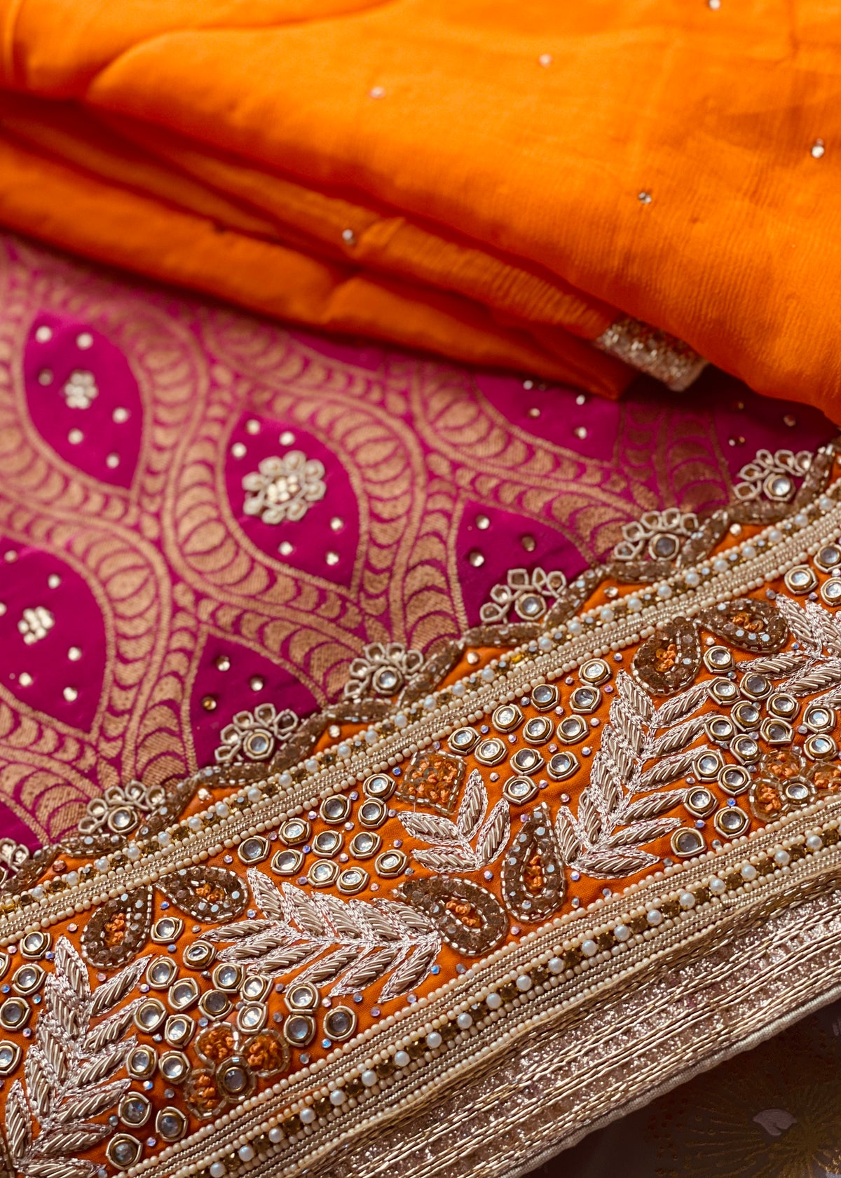 Pink and Orange unstitched Suit