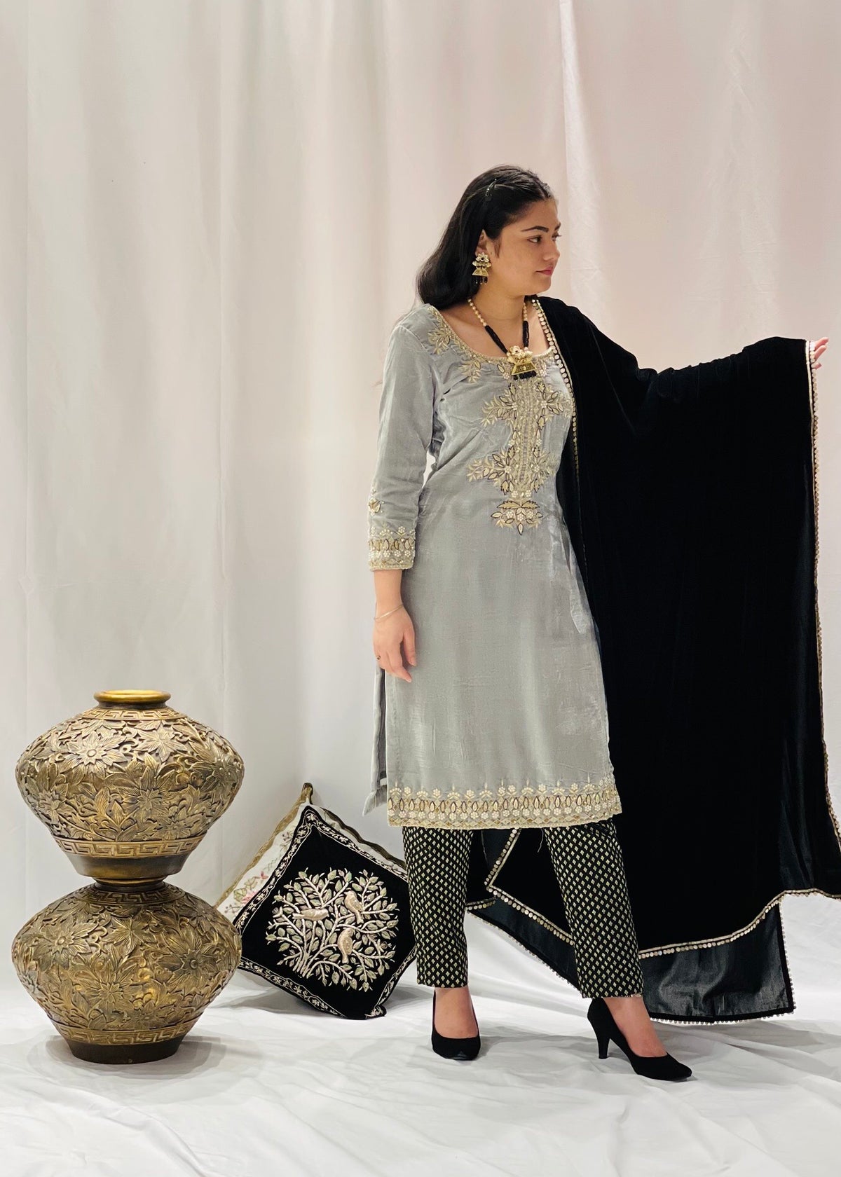 Grey Velvet Trouser Suit
