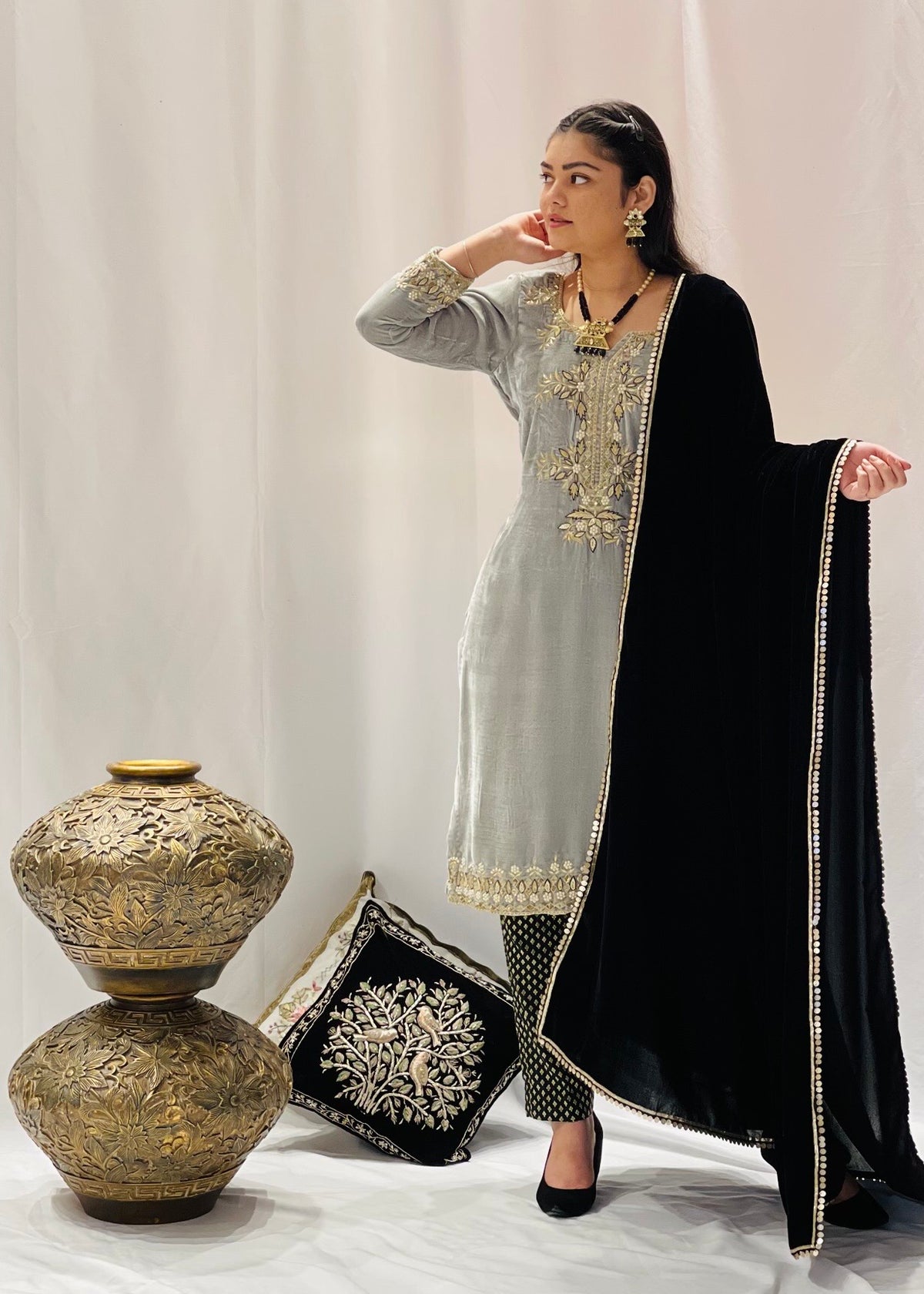 Grey Velvet Trouser Suit