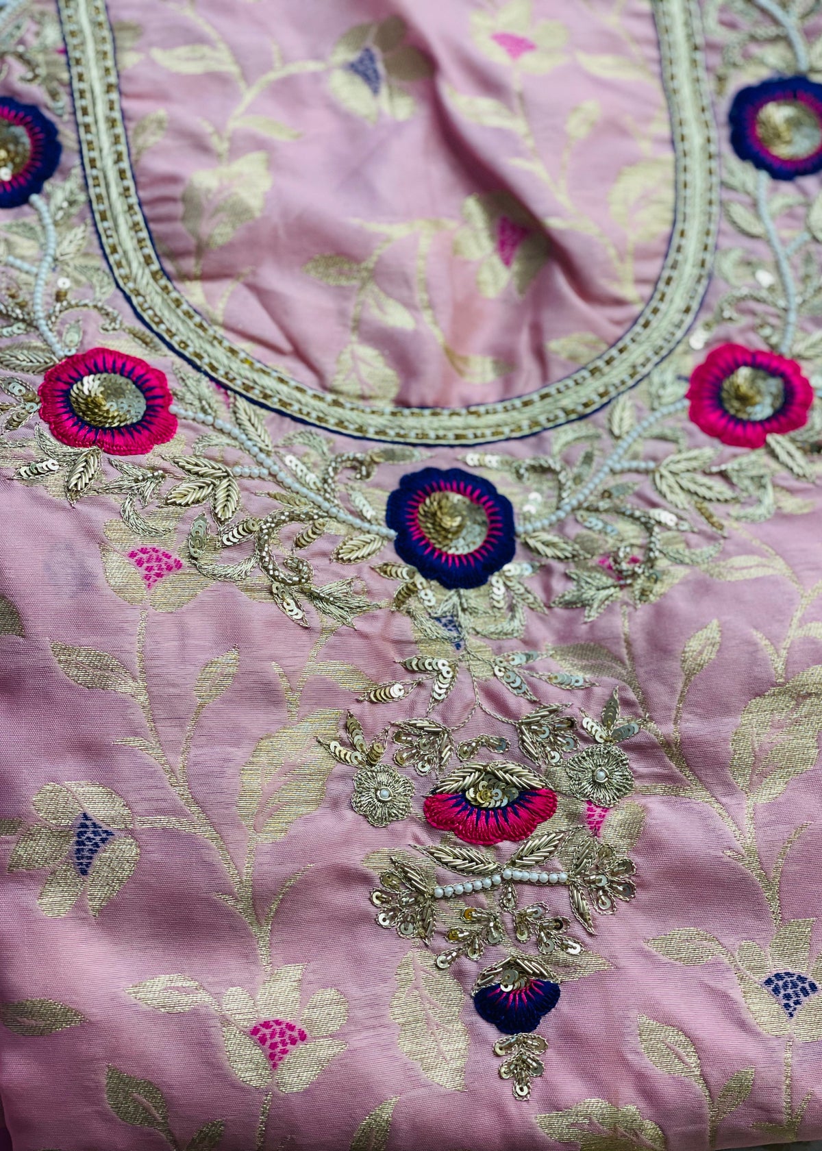 Pink Banarsi Unstitched Suit