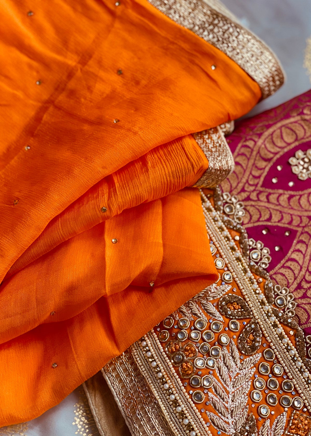 Pink and Orange unstitched Suit