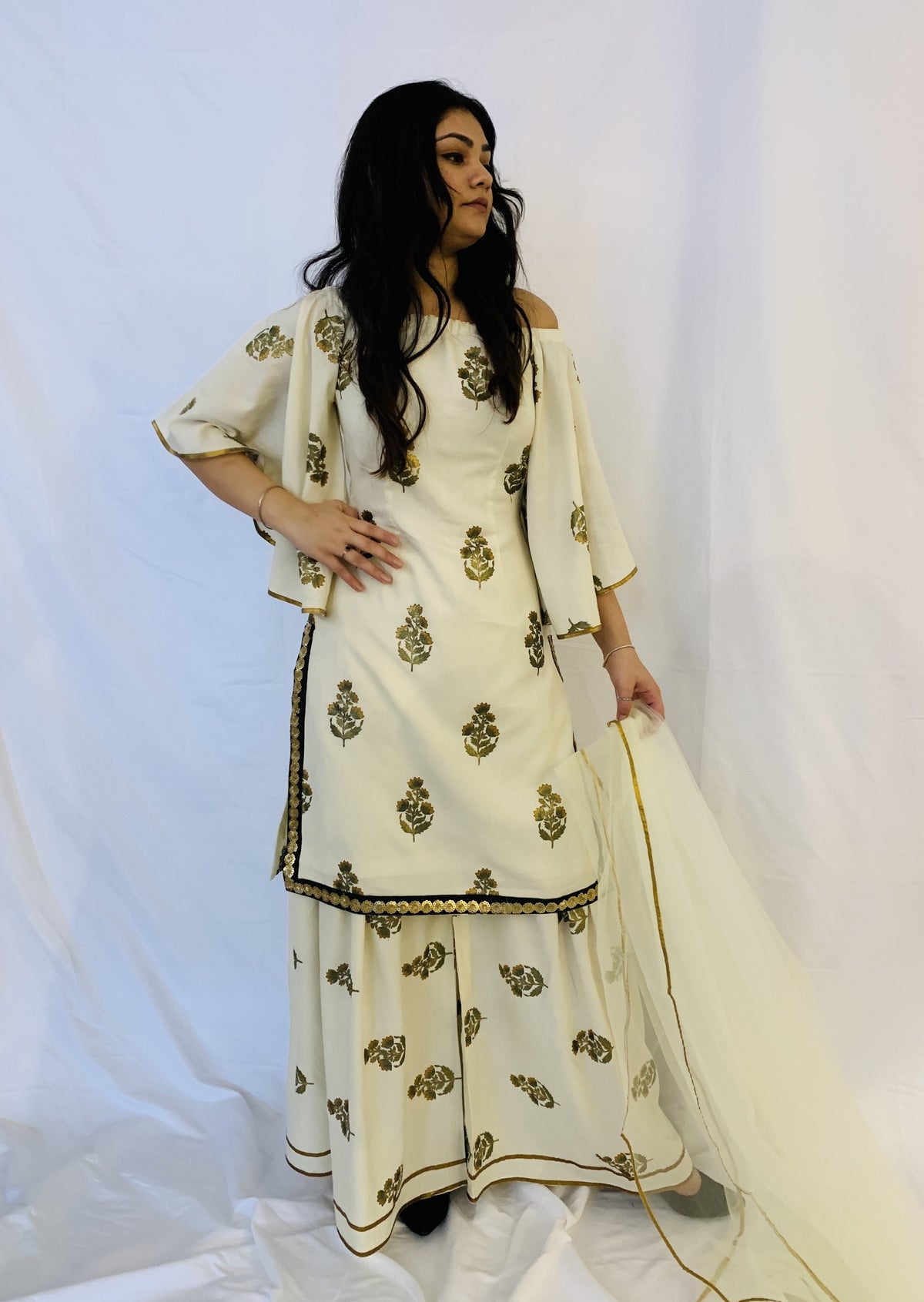 Cream Plazzo Suit