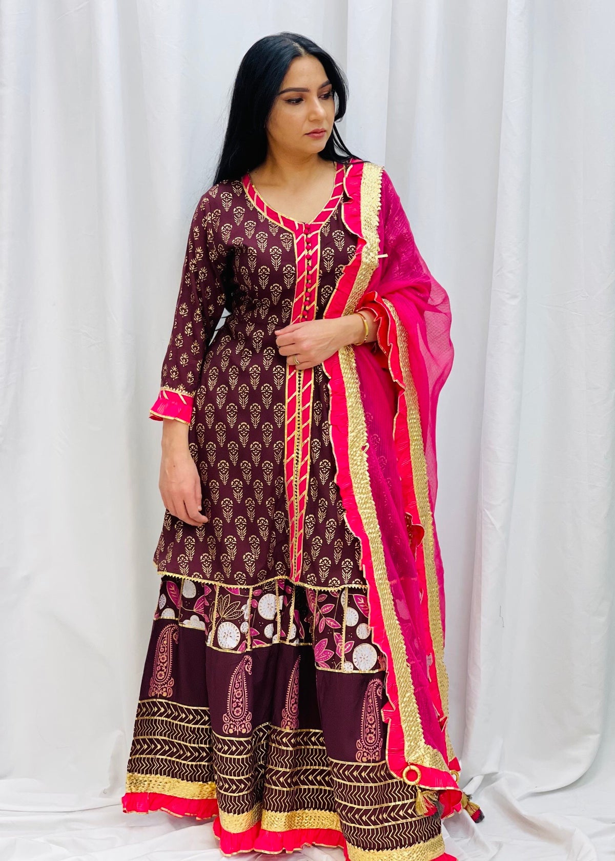 Cotton Anarkali Sharara Suit