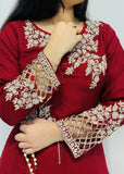 Maroon Trouser Suit with Silver Work
