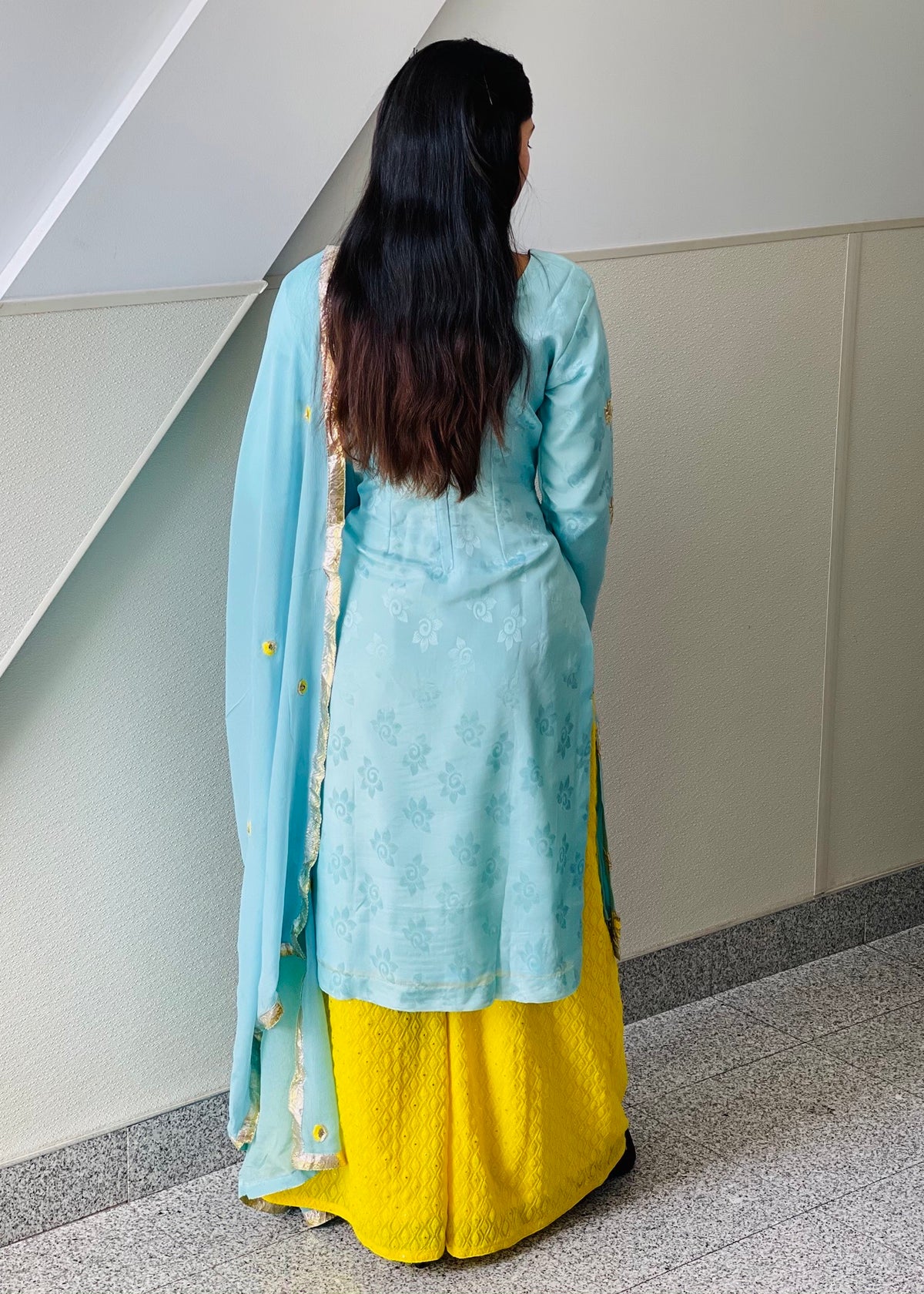 Blue and Yellow Plazzo Suit