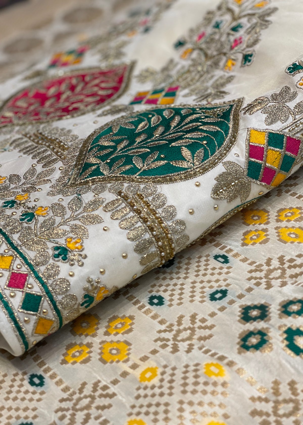 White Dupion Silk Unstitched Suit