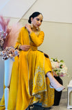 Mustard Anarkali with Trouser Suit
