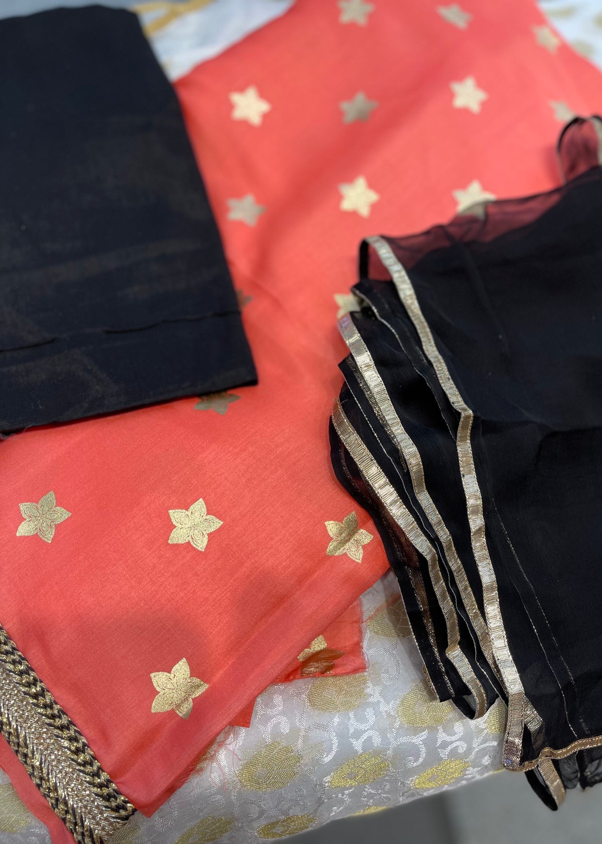 Peach and Black Unstitched Suit