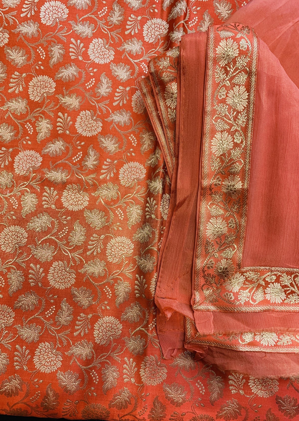 Unstitched Rust Banarsi Suit