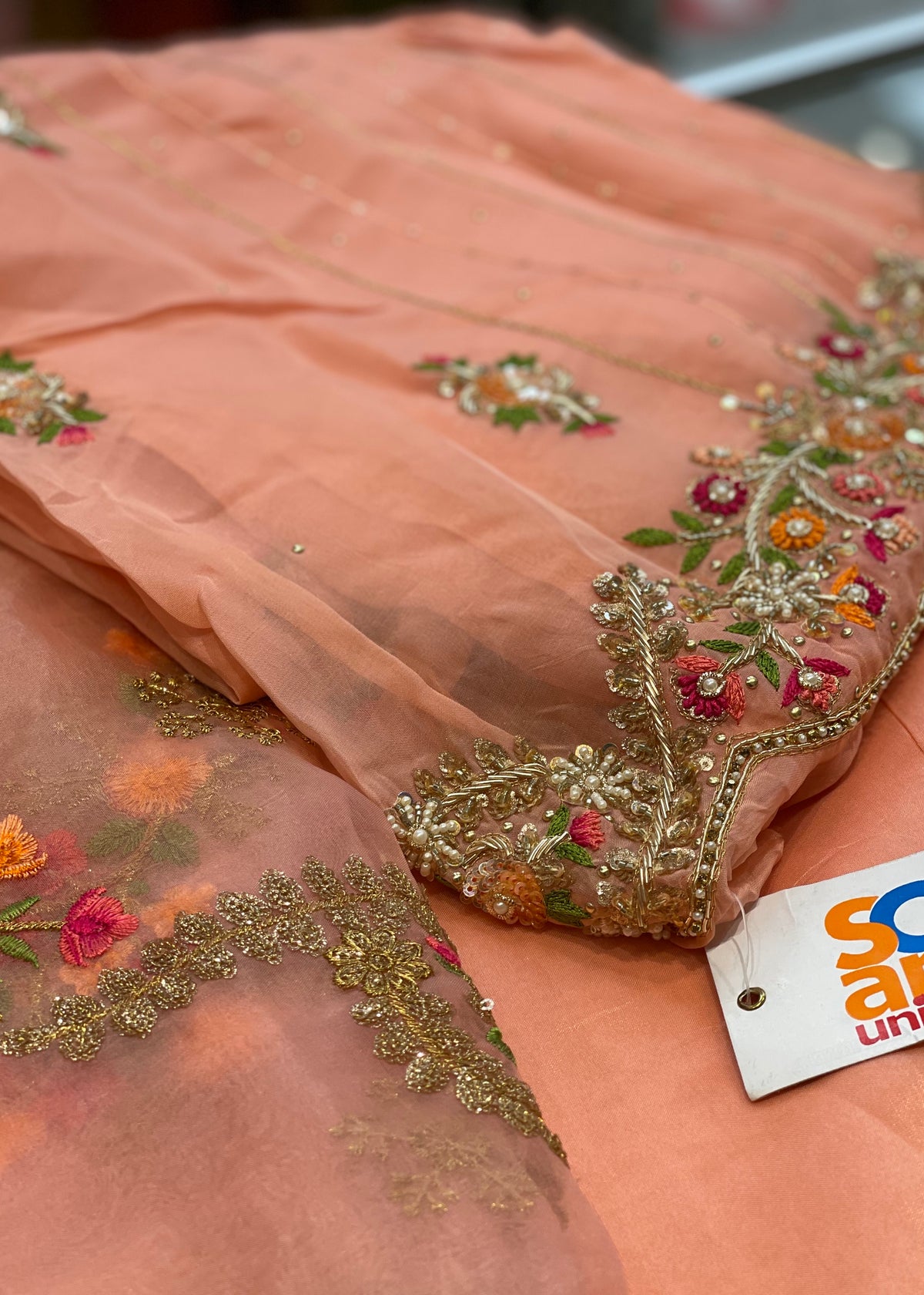Peach Organza Unstitched Suit
