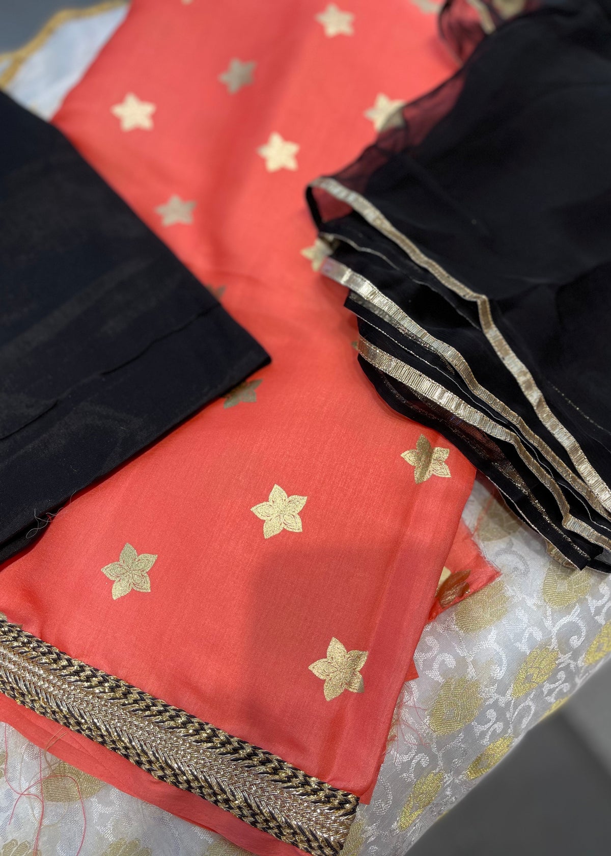 Peach and Black Unstitched Suit