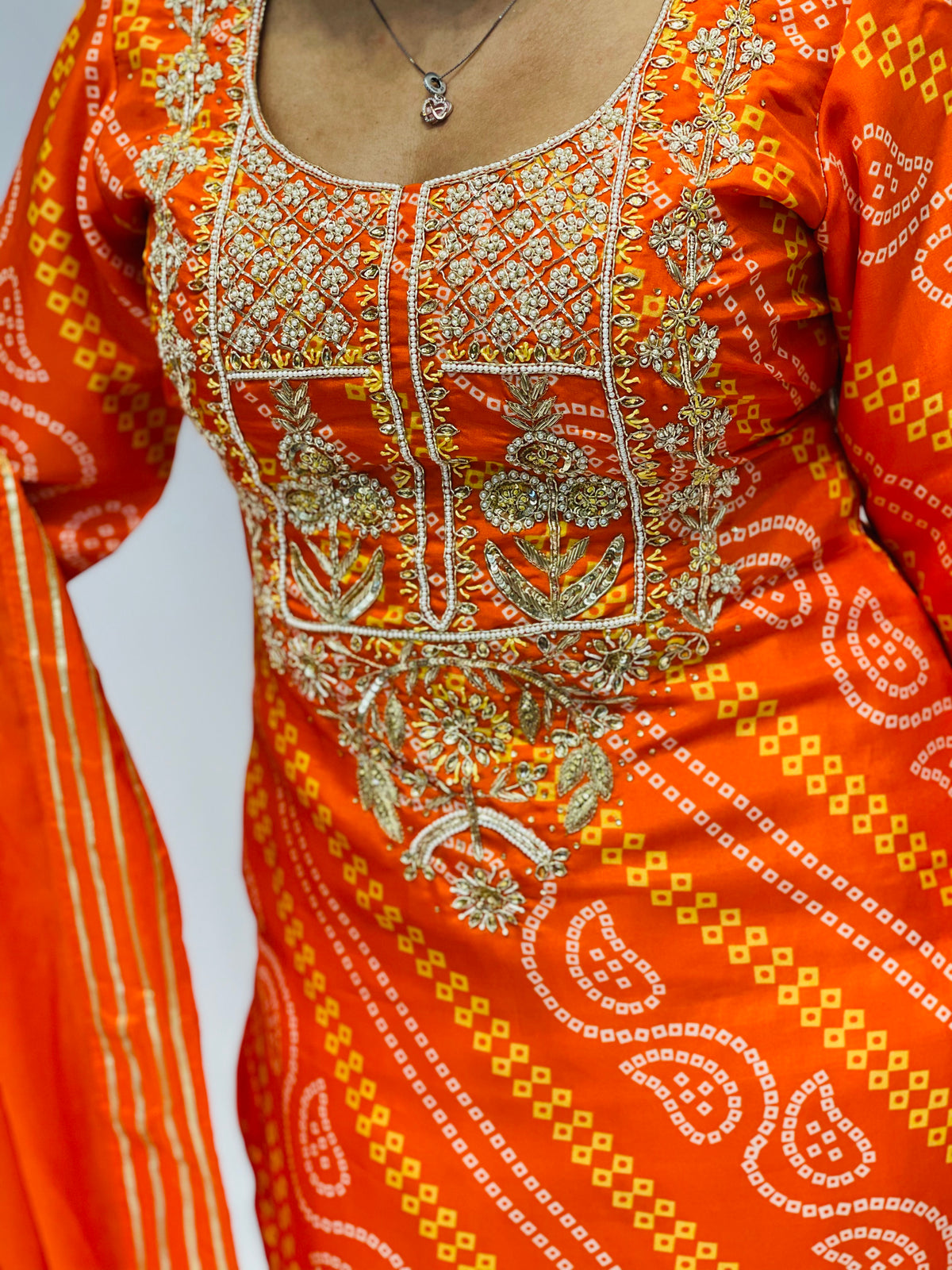 Orange Bandani Dhoti Salwar Suit
