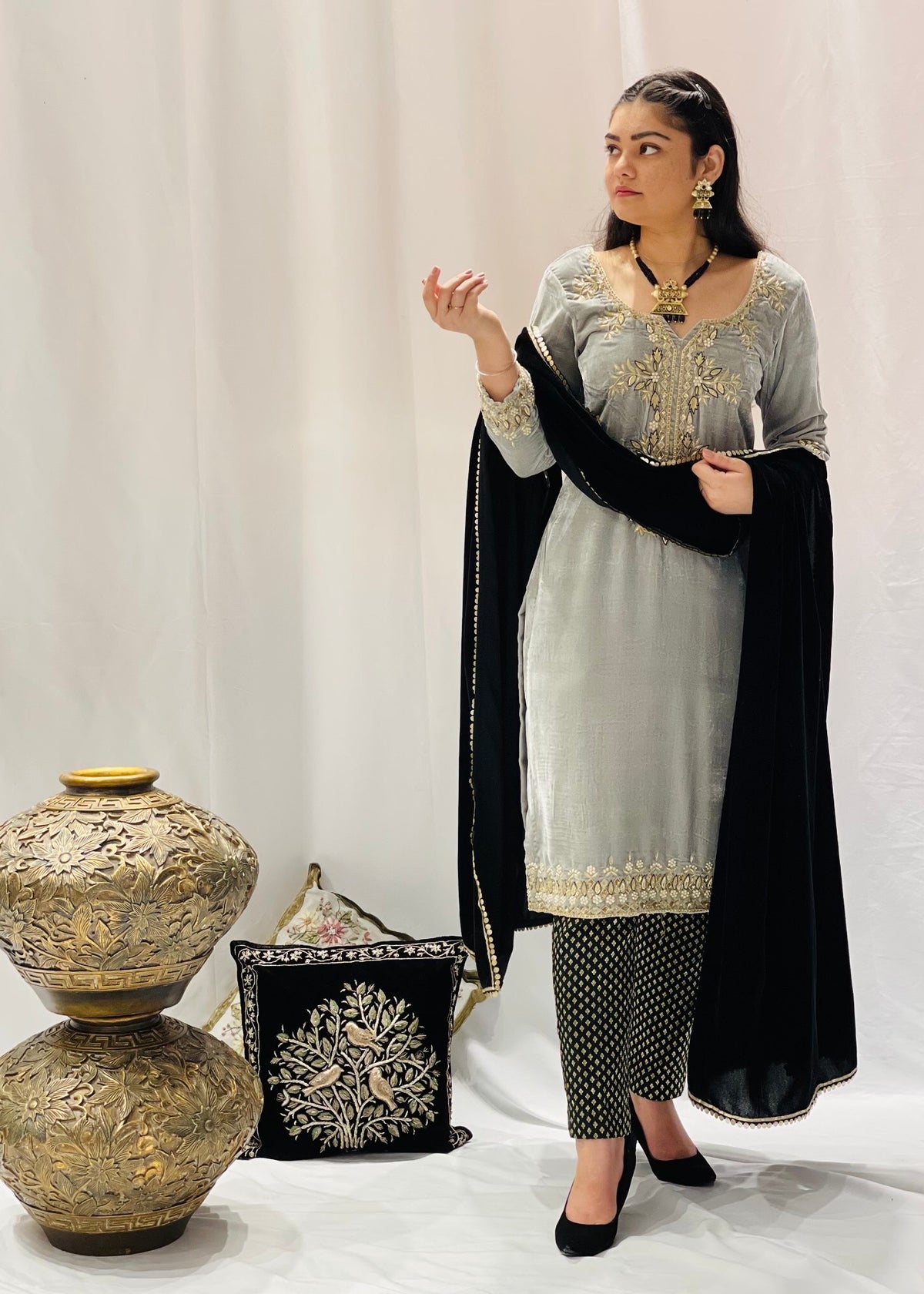 Grey Velvet Trouser Suit