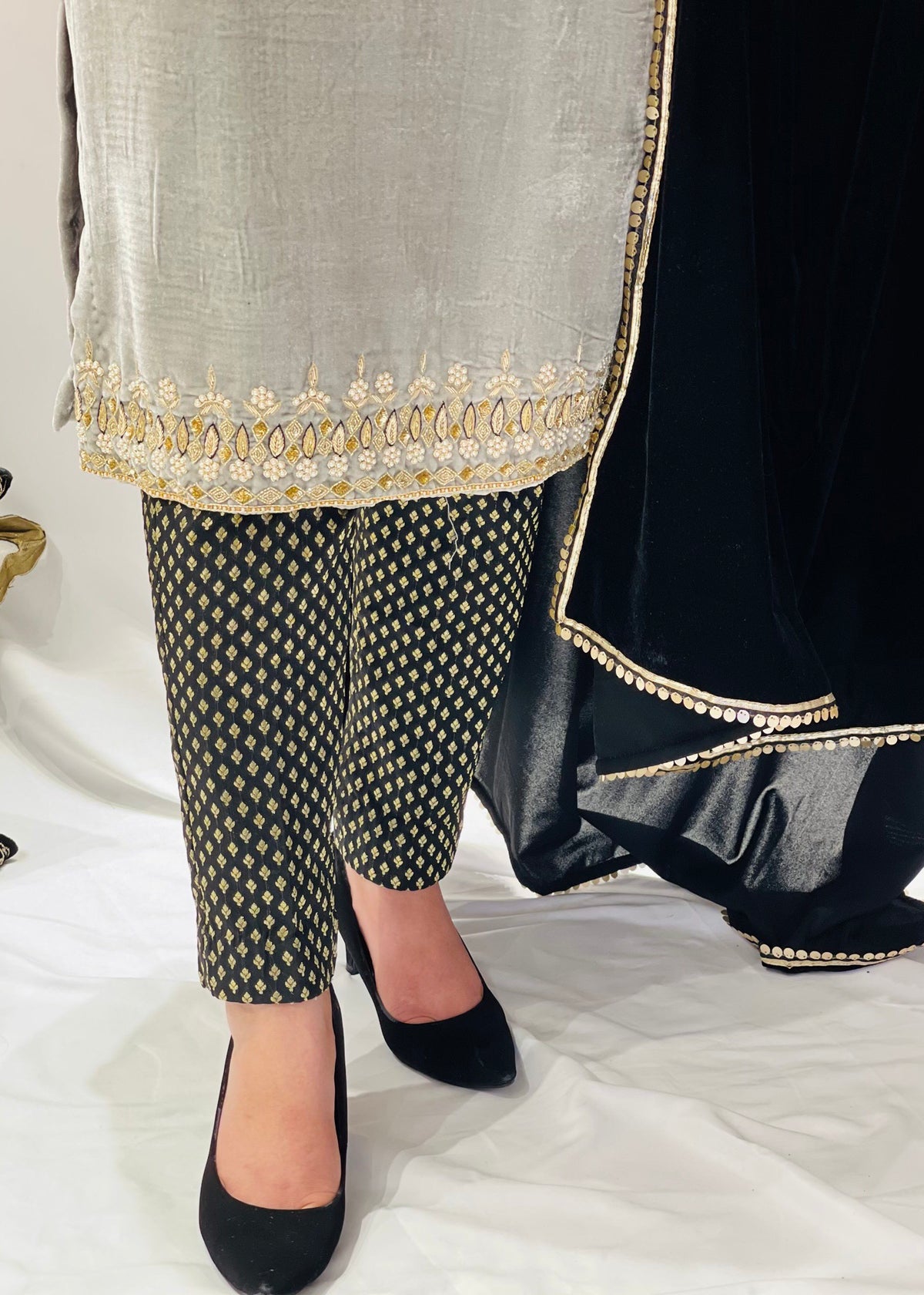 Grey Velvet Trouser Suit