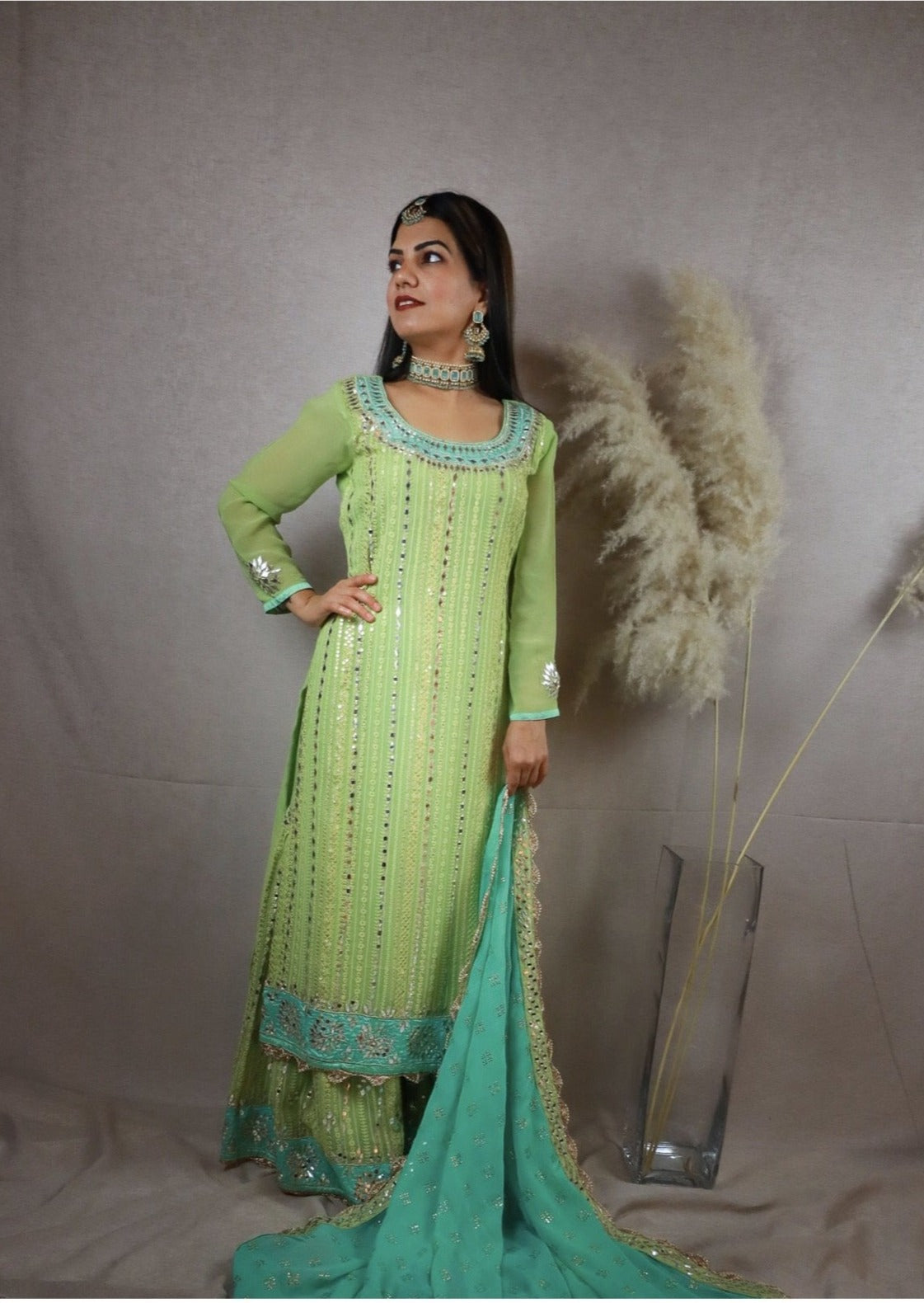 Light green Plazzo Suit