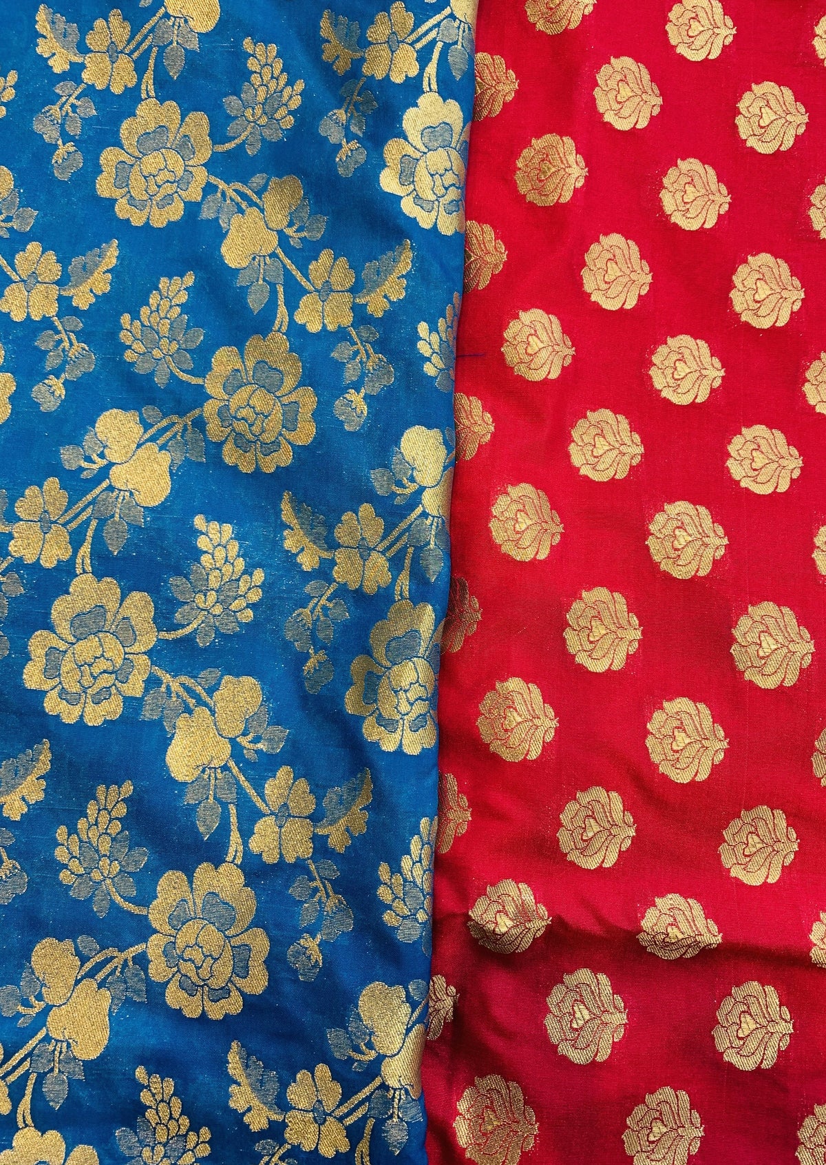 Unstitched Pink and Blue Banarsi Suit