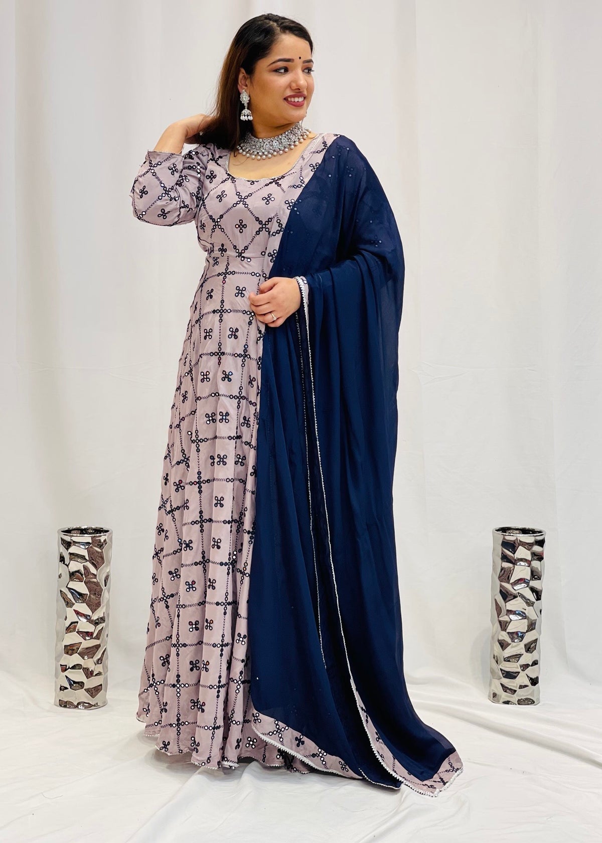 Anarkali with Chinnon Dupatta