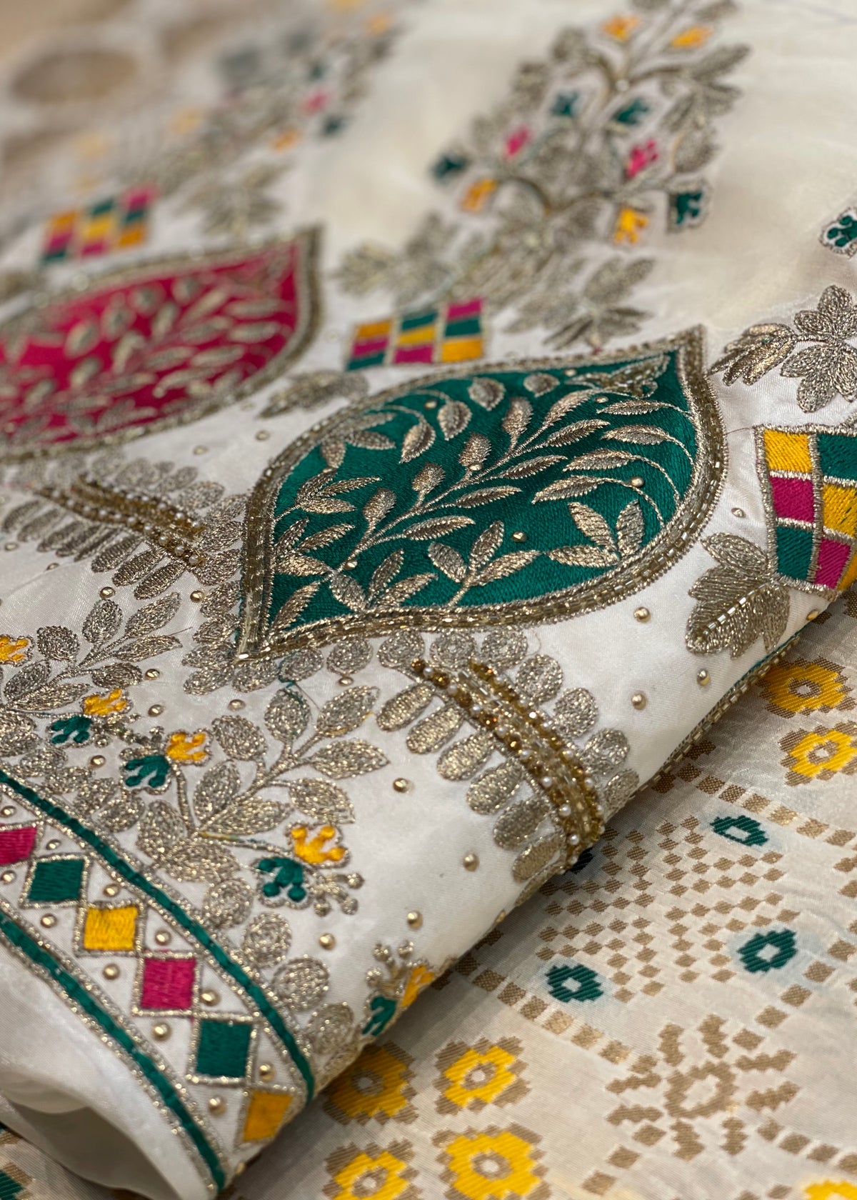 White Dupion Silk Unstitched Suit