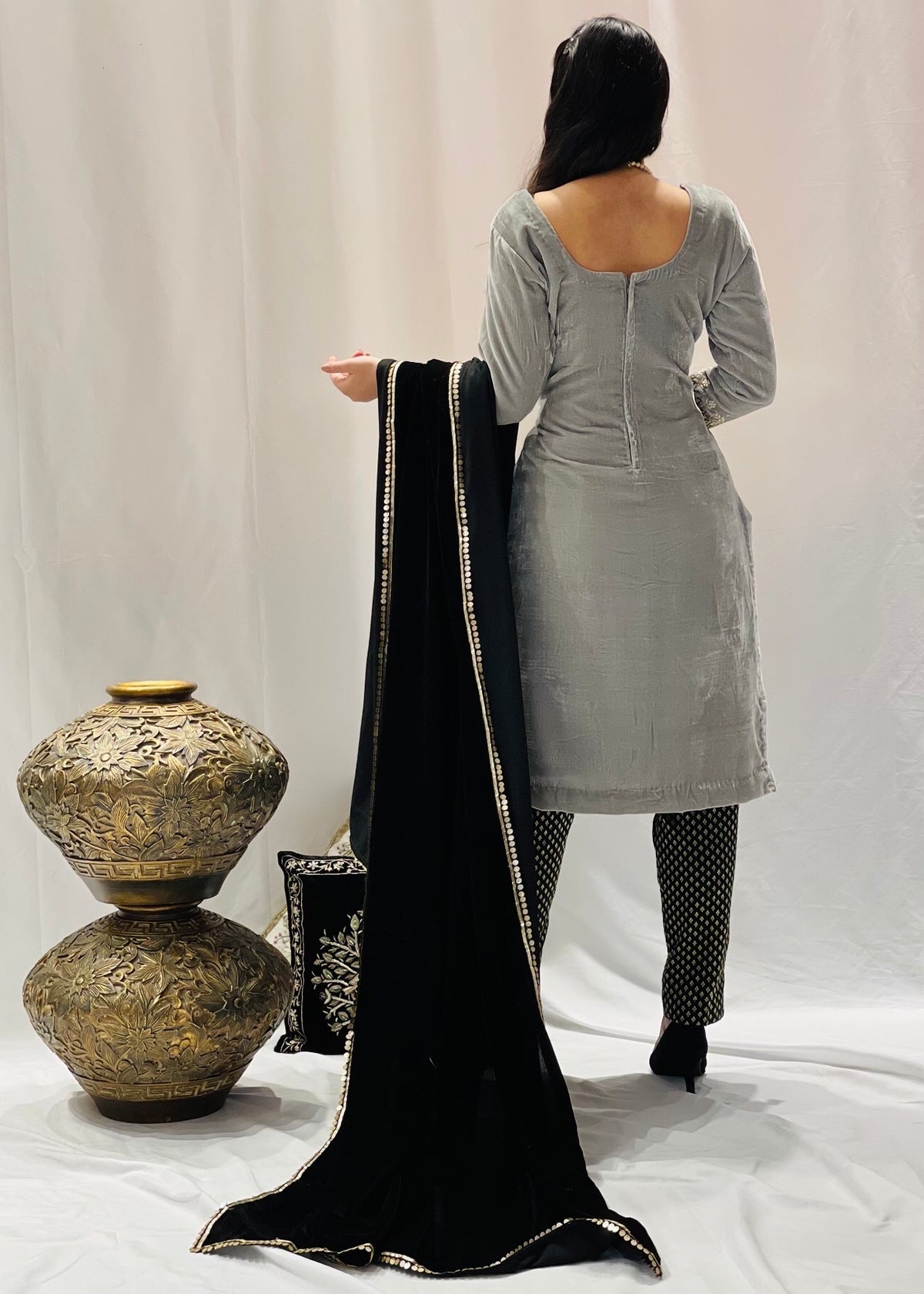 Grey Velvet Trouser Suit