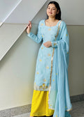 Blue and Yellow Plazzo Suit