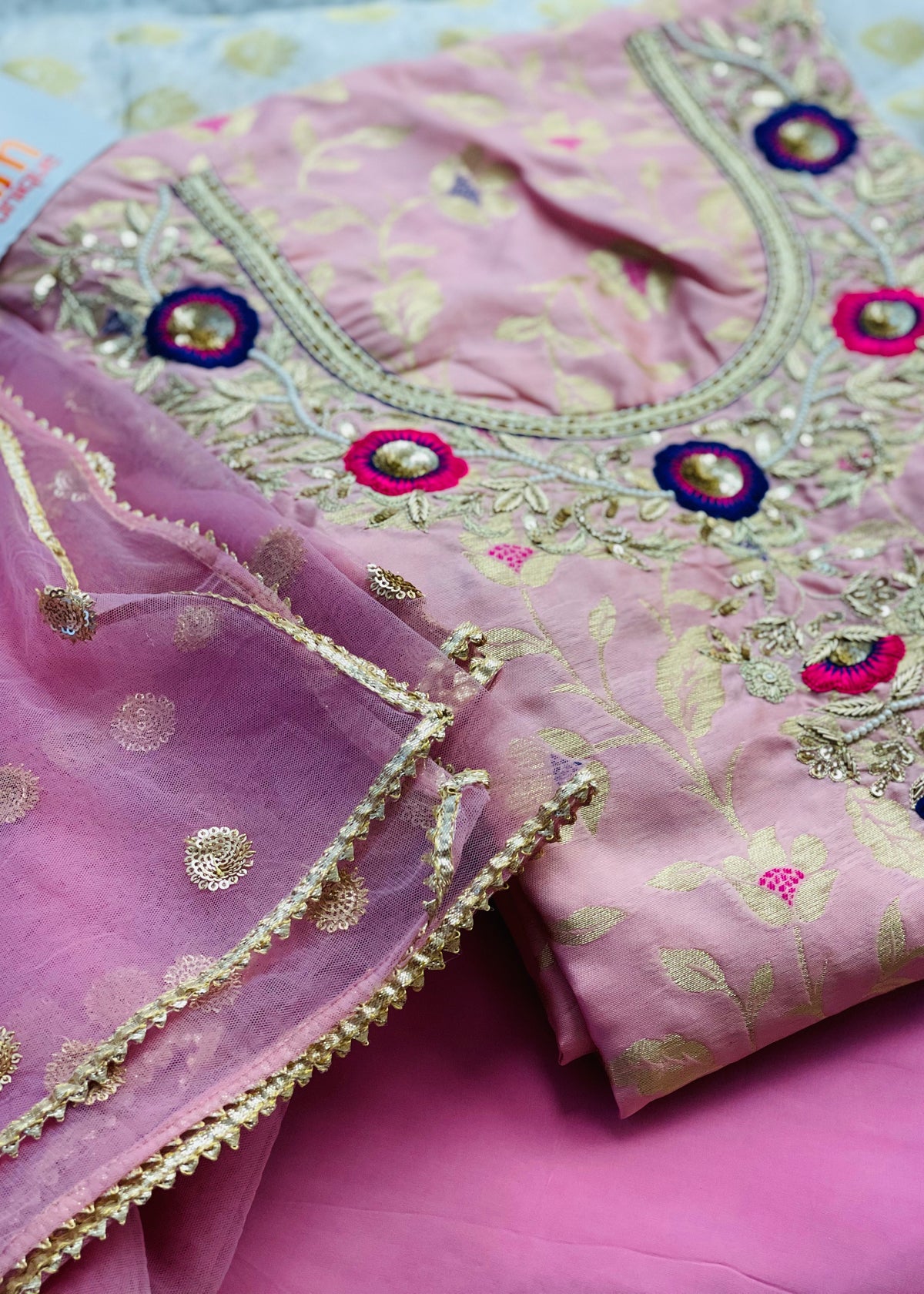 Pink Banarsi Unstitched Suit